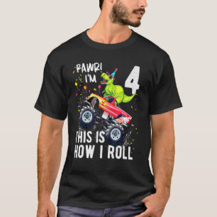 T Rex Dinosaurus Monster Truck 4e verjaardag jonge T-shirt