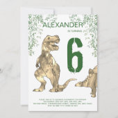 T-Rex Dinosaurus Oerwoud 6e Verjaardagsfeest Kaart (Voorkant)