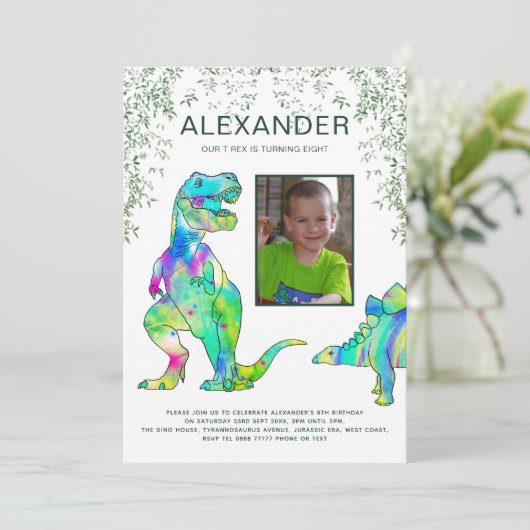 T-Rex Dinosaurus Oerwoud Verjaardagsfeest Kaart (Staand voorkant)