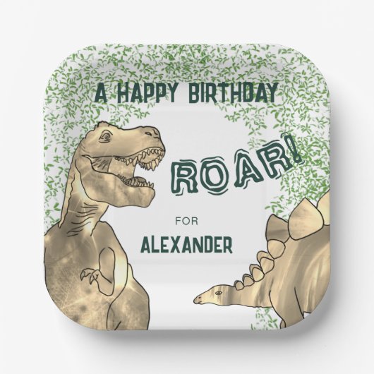 T-Rex Dinosaurus Oerwoud Verjaardagsfeest Papieren Bordje (Voorkant)