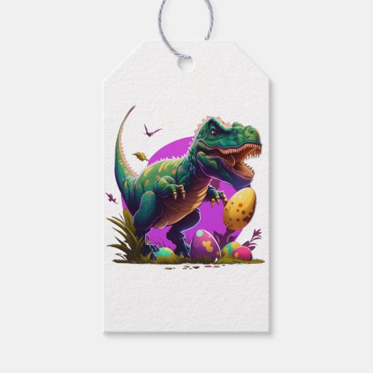 T-Rex dinosaurus, paascadeautje label, eierjacht Cadeaulabel (Voorkant)