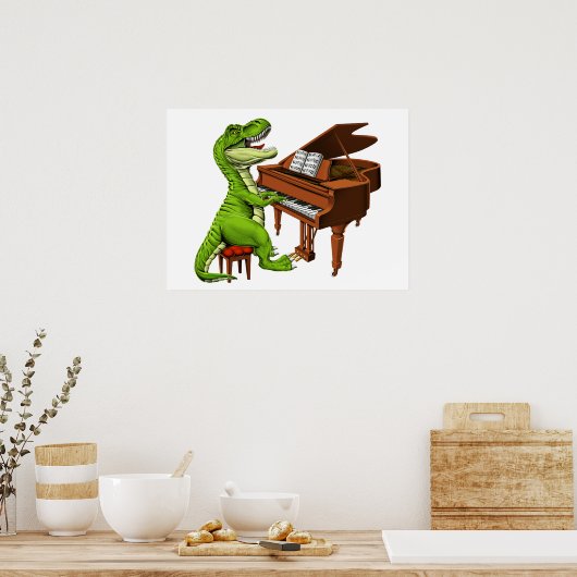 T-Rex Dinosaurus Pianist Poster (Keuken)