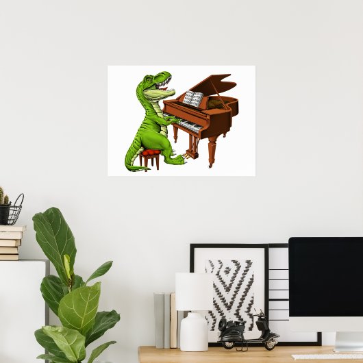 T-Rex Dinosaurus Pianist Poster (Thuiskantoor)