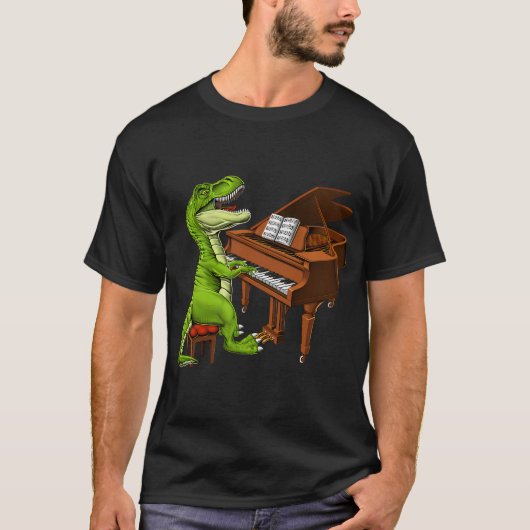 T-Rex dinosaurus pianist T-shirt (Voorkant)