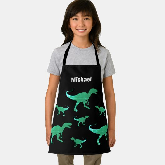 T-rex dinosaurus print aangepaste naam schort (Insitu)