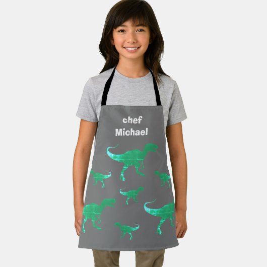 T-rex dinosaurus print aangepaste naam schort (Insitu)