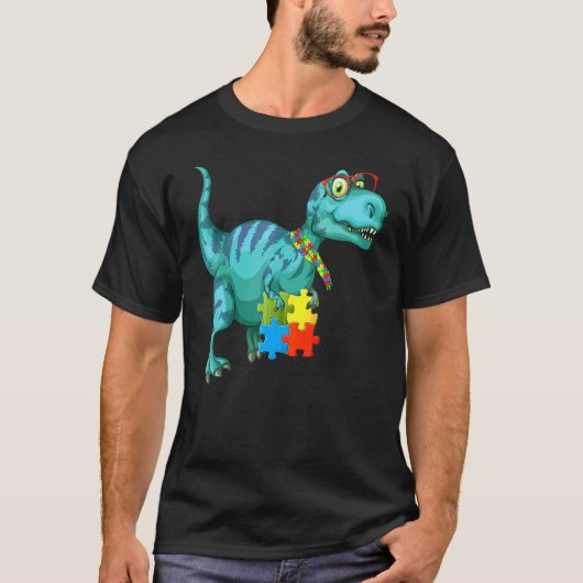 T Rex Dinosaurus Puzzelstuk Autisme Bewustzijn T-shirt (Voorkant)