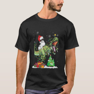 T Rex Dinosaurus Riding Pug Kerstmis Santa Hoed La T-shirt