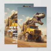 T-Rex Dinosaurus Rijden Een Dump Truck Verjaardags Kaart (Voorkant / Achterkant)