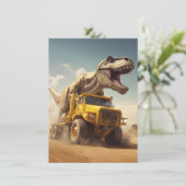 T-Rex Dinosaurus Rijden Een Dump Truck Verjaardags Kaart (Staand voorkant)