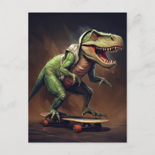 T-Rex Dinosaurus Rising a Skateboard Verjaardagsfe Briefkaart
