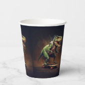T-Rex Dinosaurus Rising a Skateboard Verjaardagsfe Papieren Bekers (Achterkant)