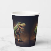 T-Rex Dinosaurus Rising a Skateboard Verjaardagsfe Papieren Bekers (Voorkant)