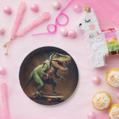 T-Rex Dinosaurus Rising a Skateboard Verjaardagsfe Papieren Bordje (Feest)