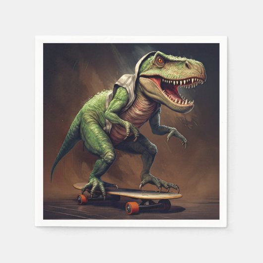 T-Rex Dinosaurus Rising a Skateboard Verjaardagsfe Servet (Voorkant)