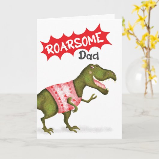 T.rex dinosaurus 'Roarsome Dad' Vaderdag kaart (Gele Bloem)