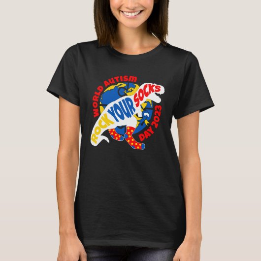 T REX Dinosaurus Rock Uw Sokken Autisme Bewustzijn T-shirt (Voorkant)