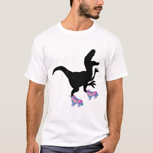 T-rex Dinosaurus Rolschaatsen Grappig T-shirt (Voorkant)