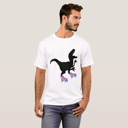T-rex Dinosaurus Rolschaatsen Grappig T-shirt (Voorkant volledig)