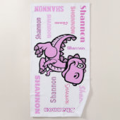 T Rex Dinosaurus Roze Gepersonaliseerde naam Strandlaken (Voorkant)