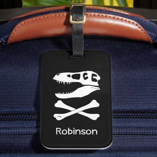 T. rex dinosaurus schedel piraat vlag bagagelabel (Voorkant Insitu 2)
