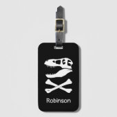 T. rex dinosaurus schedel piraat vlag bagagelabel (Voorkant (verticaal))