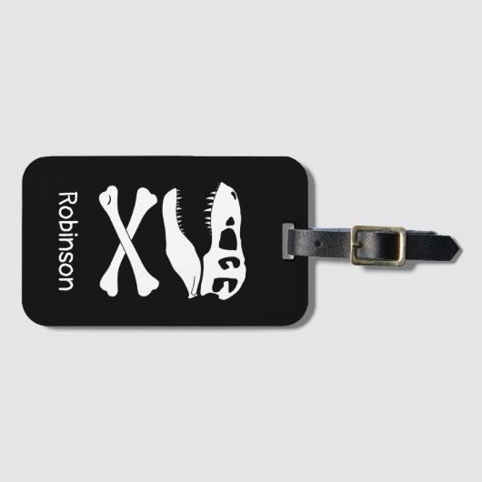 T. rex dinosaurus schedel piraat vlag bagagelabel (Voorkant (horizontaal))