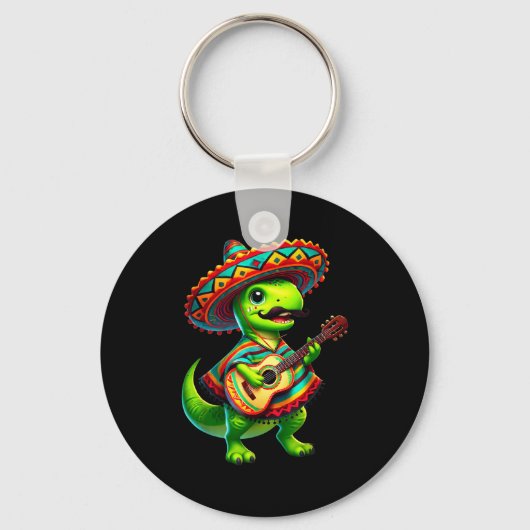 T-rex dinosaurus speelt gitaar cinco de mayo Mexic Sleutelhanger (Voorkant)