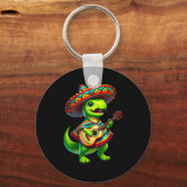 T-rex dinosaurus speelt gitaar cinco de mayo Mexic Sleutelhanger (Voorkant)