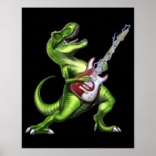 T-Rex Dinosaurus Spelen Gitaar Poster
