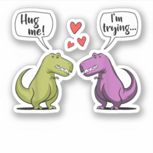 T-Rex dinosaurus stel knuffel me valentijnsdag gra Sticker
