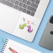 T-Rex dinosaurus stel knuffel me valentijnsdag gra Sticker (Laptop met iPhone)