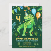 T Rex Dinosaurus Stomp Chomp Roar Boy Foto Verjaar Kaart (Voorkant)