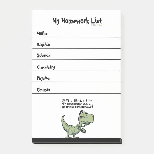 T-Rex Dinosaurus Student Huiswerk Takenlijst Post-it® Notes (Voorkant)