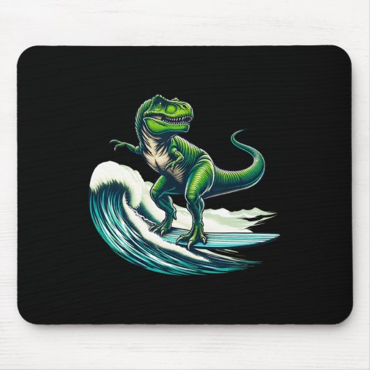 T-rex dinosaurus surfen surfer surfplank cadeau vo muismat (Voorkant)