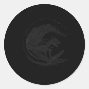 T-rex dinosaurus surft surfen surfplank surfer  ronde sticker