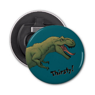 T-Rex dinosaurus Tyrannosaurus heeft dorst! Button Flesopener
