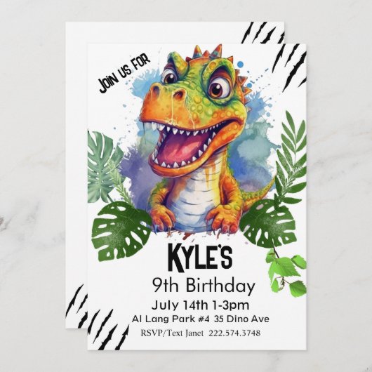 T Rex, Dinosaurus verjaardag, Kaart (Voorkant / Achterkant)