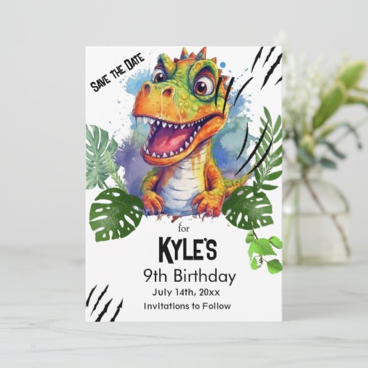 T Rex, Dinosaurus verjaardag, Save The Date (Staand voorkant)