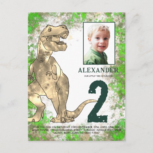 T-Rex Dinosaurus Verjaardagsfeest Budget Uitnodiging Briefkaart (Voorkant)
