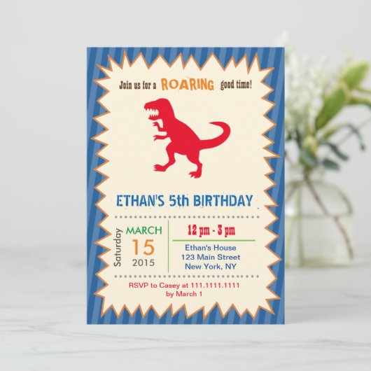 T-Rex Dinosaurus Verjaardagsfeest Uitnodigingen (Staand voorkant)