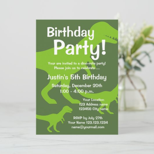 T-Rex dinosaurus verjaardagsfeest uitnodigingen vo (Staand voorkant)