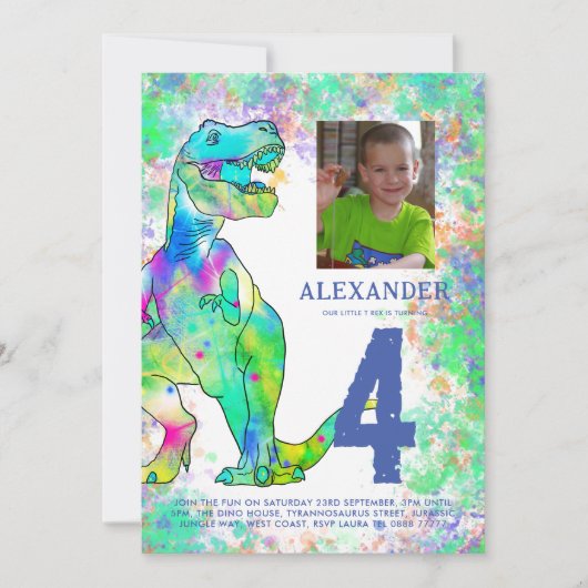 T-Rex Dinosaurus Verjaardagsfeestfoto Kaart (Voorkant)