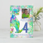 T-Rex Dinosaurus Verjaardagsfeestfoto Kaart (Staand voorkant)