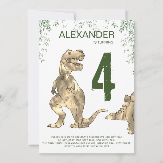 T-Rex Dinosaurus Verjaardagsfeestuitnodiging Kaart (Voorkant)