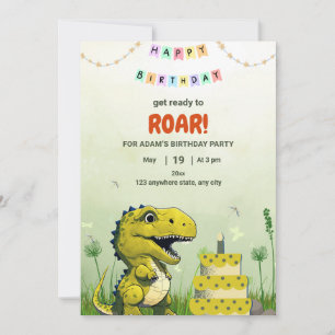 T-Rex dinosaurus verjaardagsuitnodiging jongen T-R Kaart