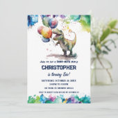 T-Rex Dinosaurusballonnen Splash Verjaardagsfeest Kaart (Staand voorkant)