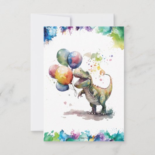 T-Rex Dinosaurusballonnen Verf Splash Verjaardag Bedankkaart (Achterkant)