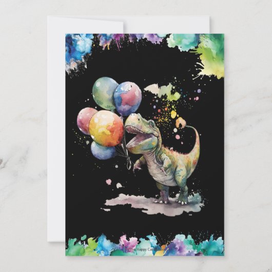 T-Rex Dinosaurusballonnen Verf Splash Verjaardag Kaart (Achterkant)