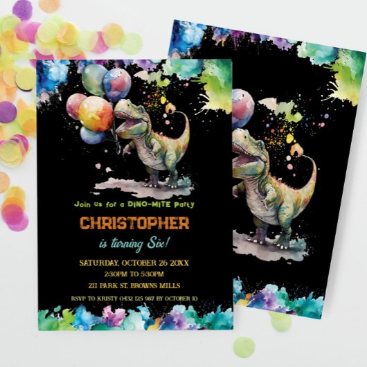 T-Rex Dinosaurusballonnen Verf Splash Verjaardag Kaart